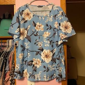 Light Blue Floral Blouse 4x